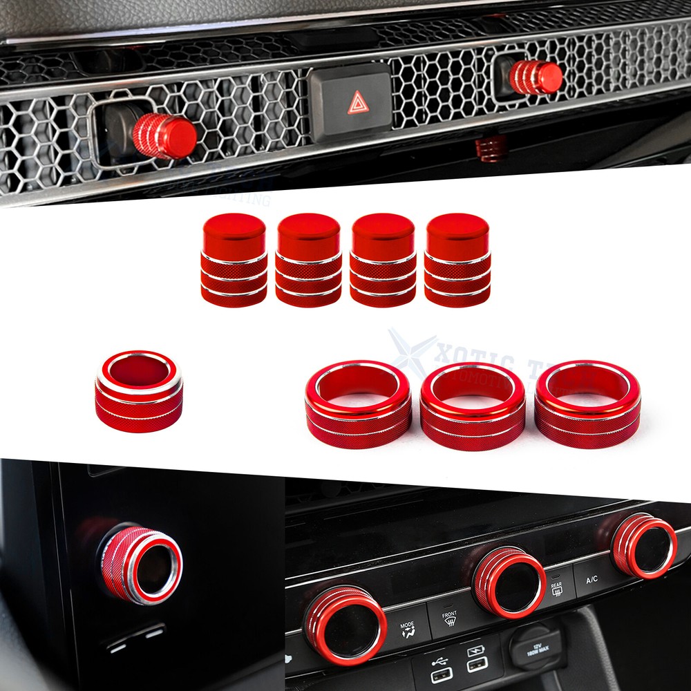 Red Dashboard Console AC Knob + Navigation Switch Cover For Honda Civic 2022+