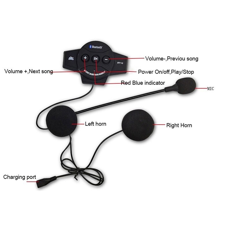 Bluetooth Motorcycle Helmet Interphone Intercom Headset Wireless with Microphone