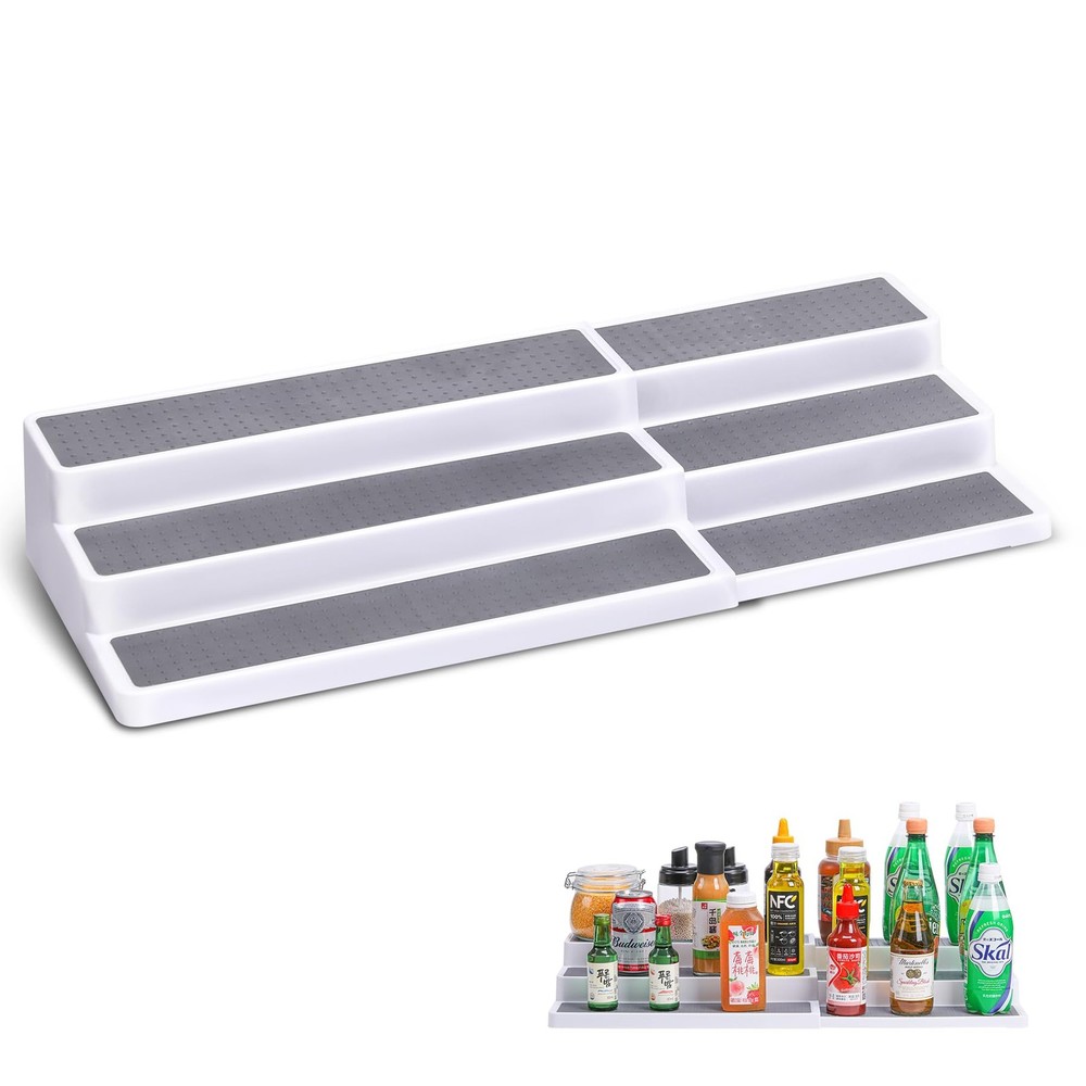 3 Tier Expandable Spice Rack Organizer, Plastic Spice Rack, Adjustable Length...