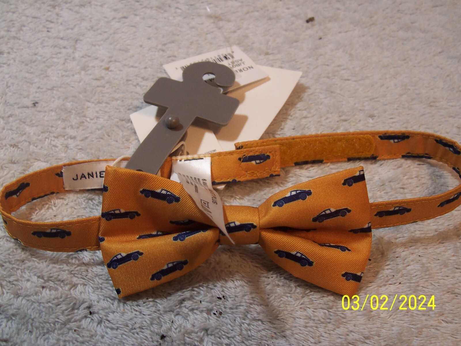 Janie & Jack Boy's Yellow, Blue, White Cars Bow Tie Fits Age 6 & Up Adjustable