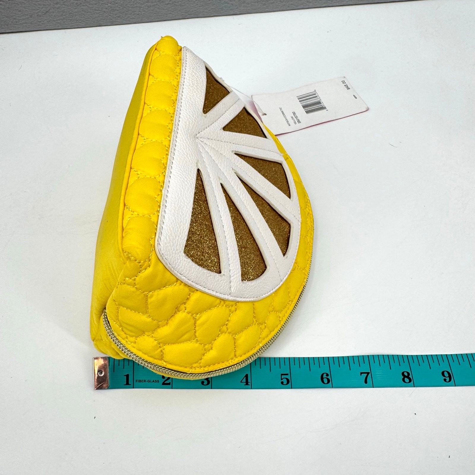 Betsey Johnson NEW Lemon Slice Heart Quilted Zipper Travel Cosmetic Bag Pouch