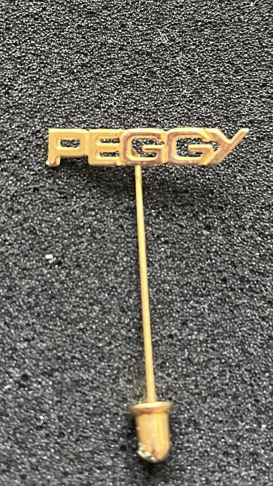 Shiny Yellow Gold Tone Personalized PEGGY Name Stick Pin Brooch