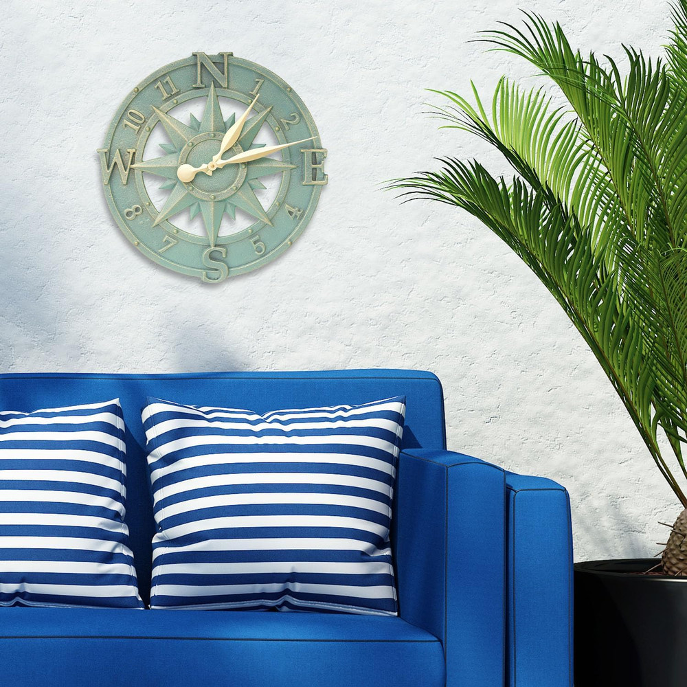 Compass Rose Clock, Bronze Verdi