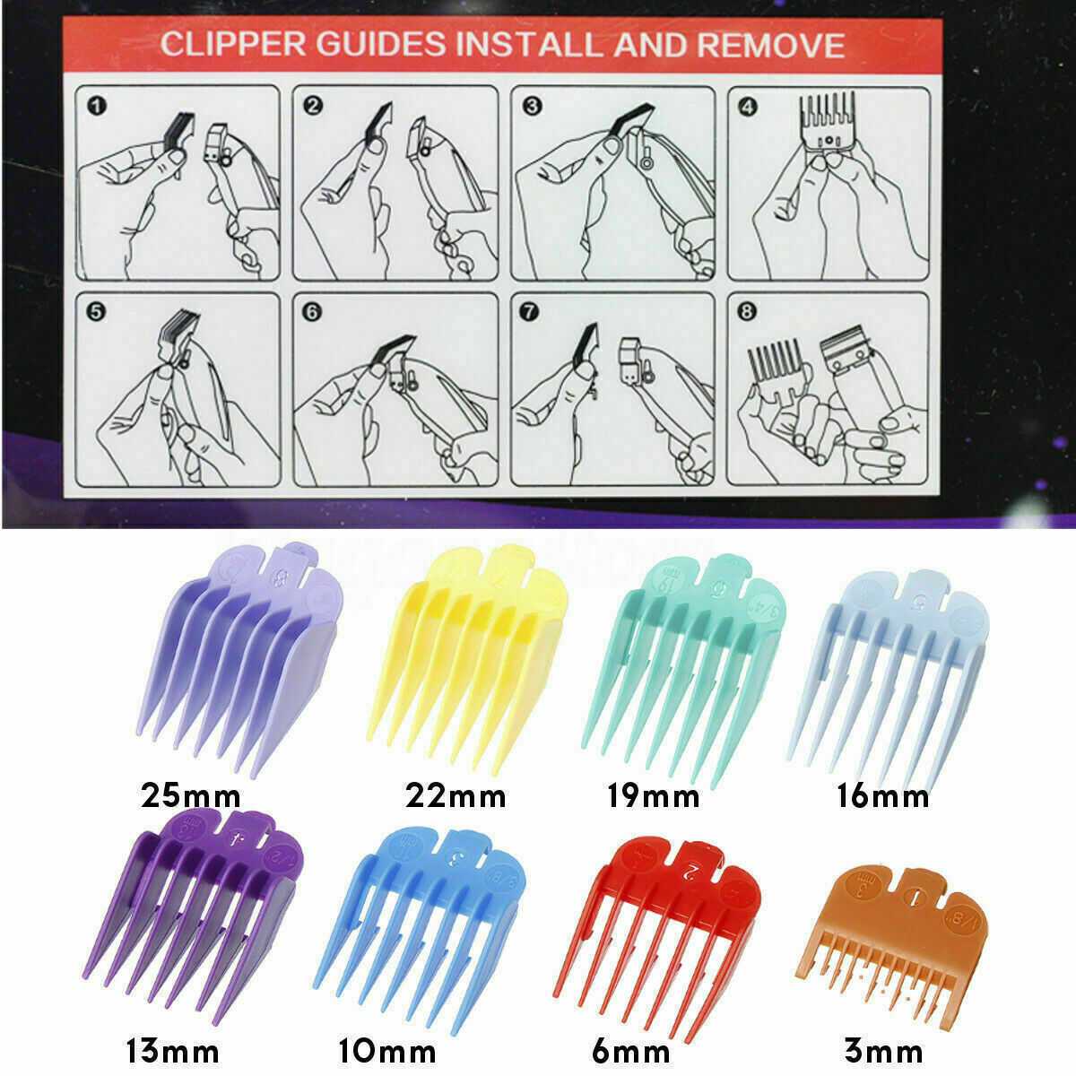 8pcs/Set Standard Guards Attach Trimmer Hair Clipper Guide Comb Set for WAHL NCx