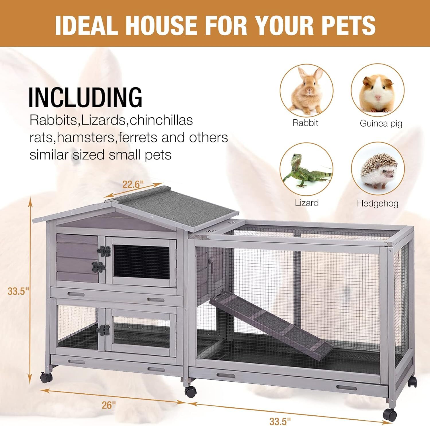 Rabbit Hutch Bunny Cage Rabbit Cage with Waterproof Roof & Tray Indoor & Outdoor