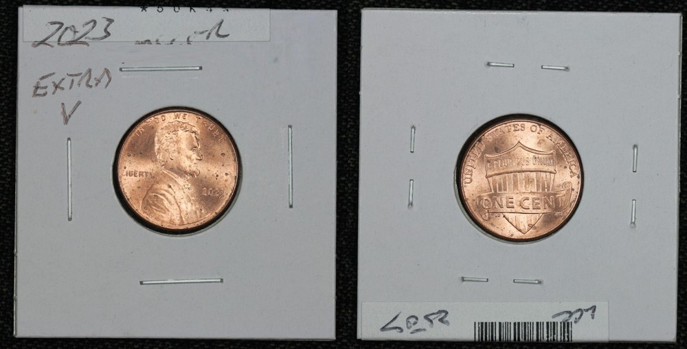 2023 Union Shield Cent Extra V Mint Error 50K4