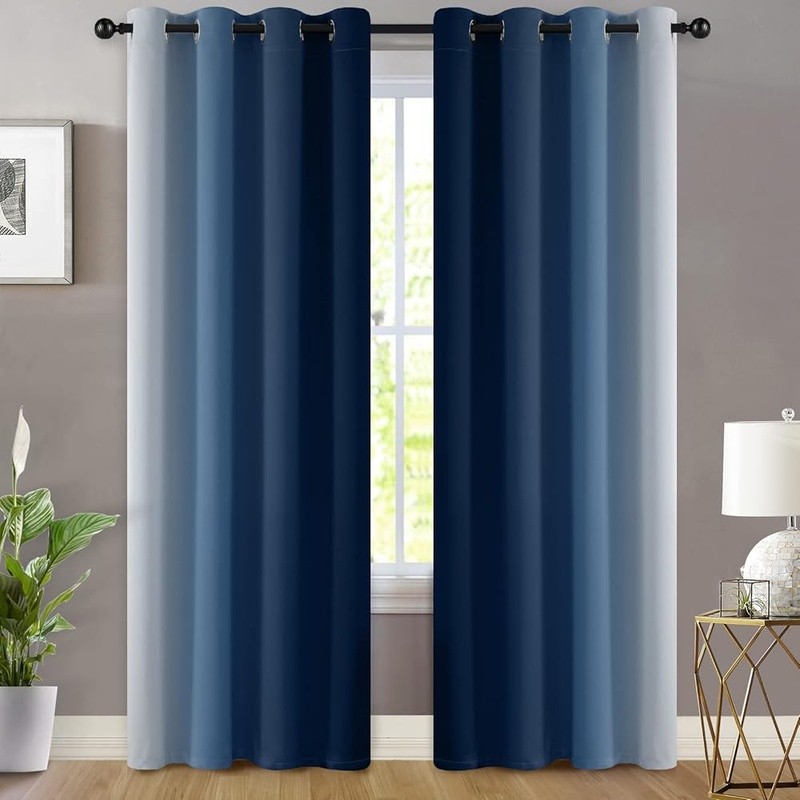 Ombre Blackout Curtains 8 Grommets Gradient Panel Soft Polyester Noise Reduction