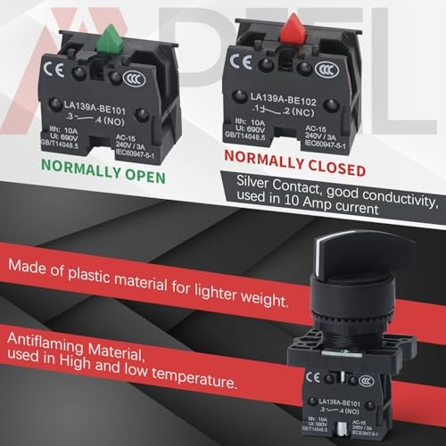 2PCS 22MM 2Position Selector Switch Momentary Rotary 2 Position Momentary