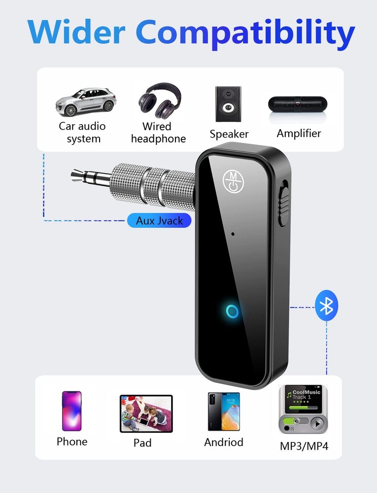 Bluetooth 5.0 Adapter 3.5mm Jack Aux Dongle, 2-in-1 Wireless Transmitter Rece...