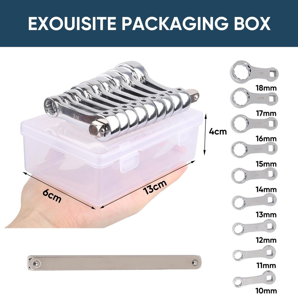 9-Piece Torque Adapter Set - 12-Point Box End Torque Adapter Extension Set - ...