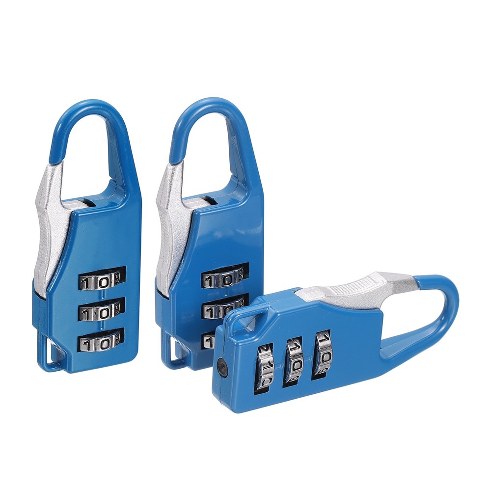 3Pcs Resettable 3 Digit Combination Lock Code Padlock, Sapphire (55 x 21mm)