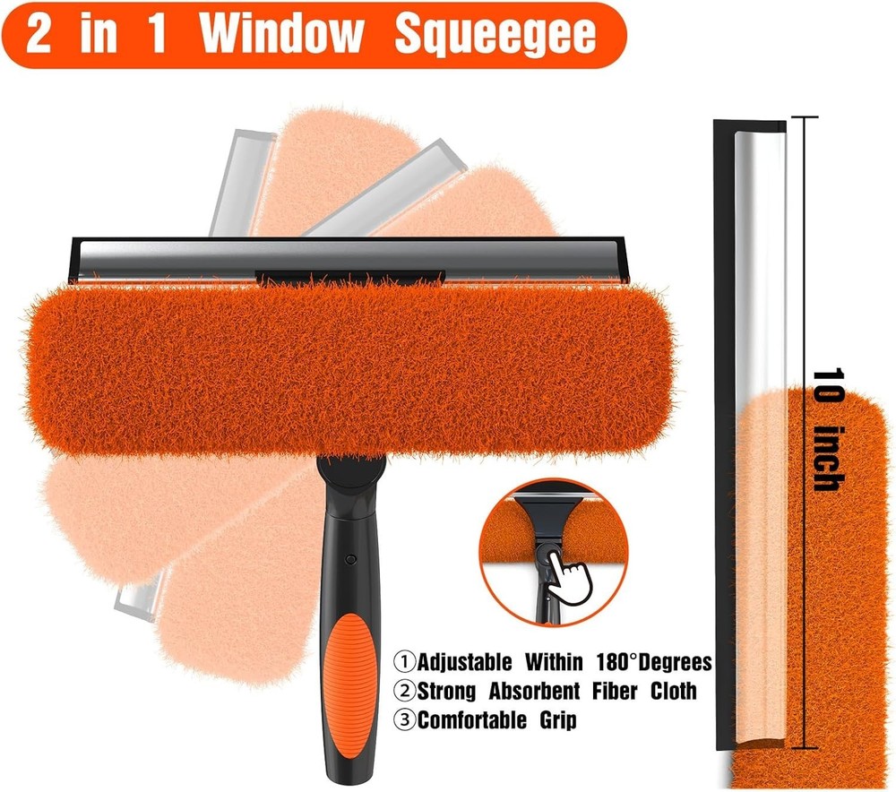 26FT Window Squeegee with Extension Pole, 2-in-1 Squeegee for Window Cleaning...