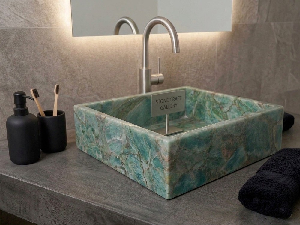 18" White Amazonite Sink / wash basin Handmade Home Decor