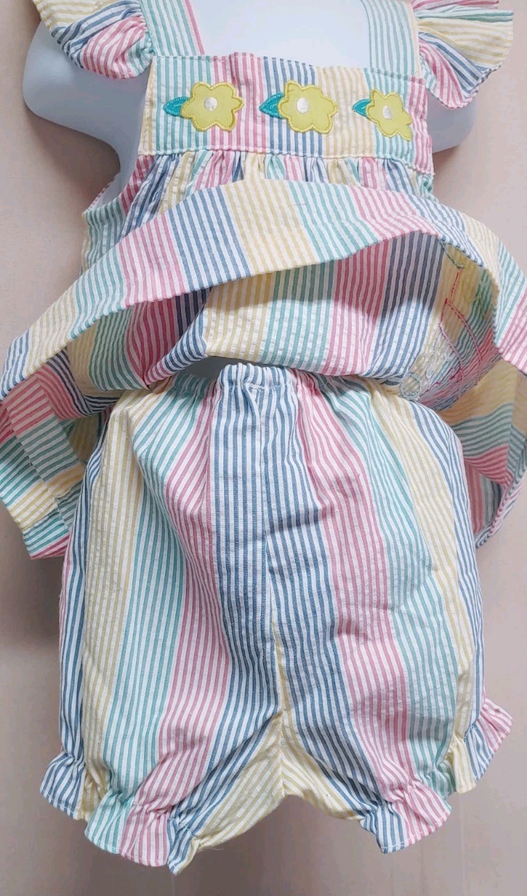 Carter's Vintage Rainbow Stripe Seersucker Short Set Jumper Size 2T