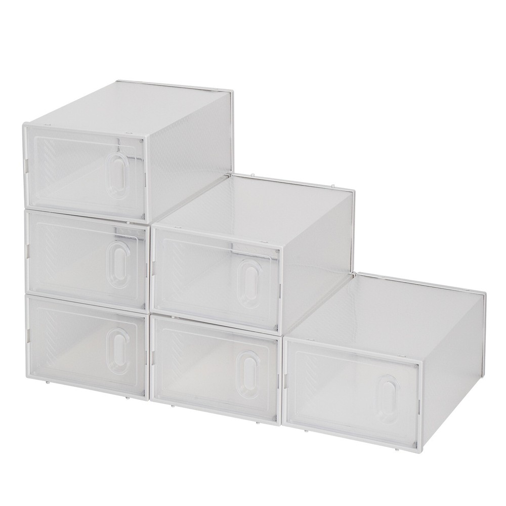 Shoe Storage Boxes 6 Pack Clear Plastic Stackable - White Standard