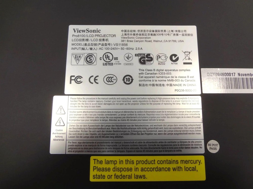 ViewSonic Pro8100 Full HD LCD Projector - Lamp Runtime: 830 Hrs