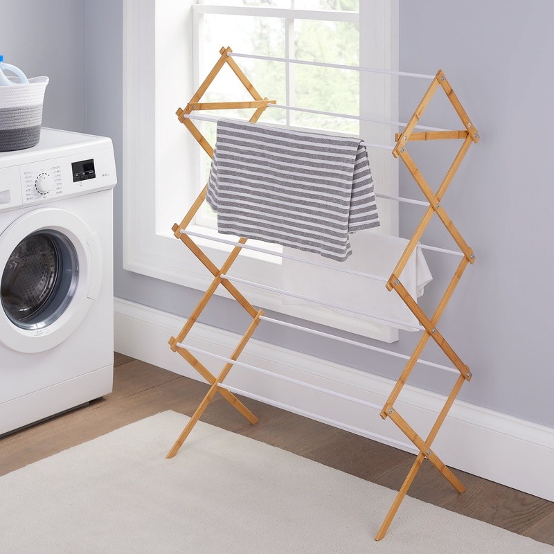Collapsible Bamboo Laundry Drying Rack 7 Tier Space Saving Lightweight Easy Use