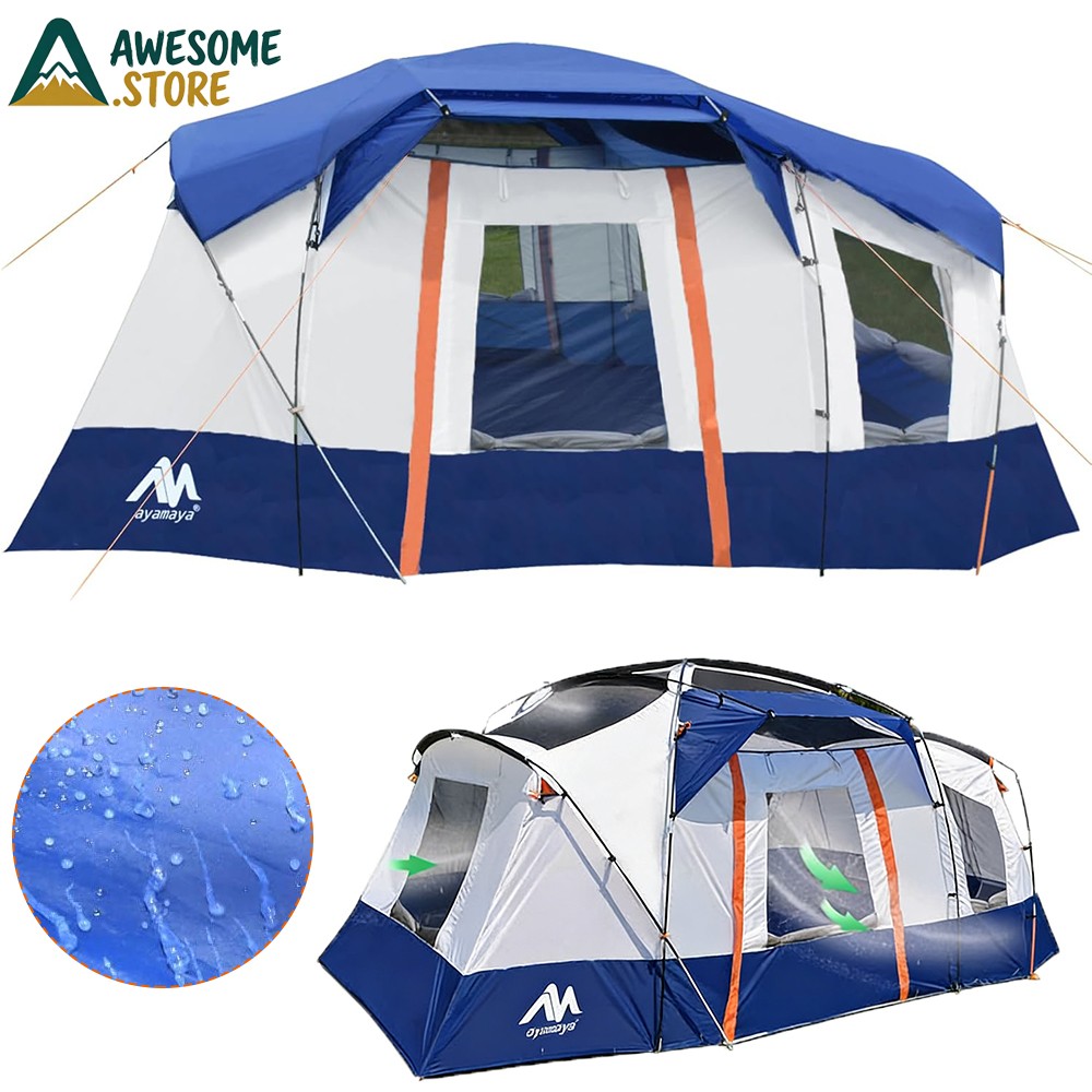 8-10 Person Portable Camping Tent Waterproof Family Shelter w/ Removable Rainfly