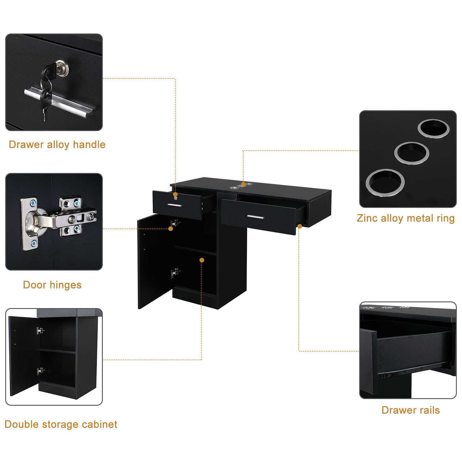 Wall Mount Salon Station Beauty Barber Equipment for Hair Stylist with 2 Drawers