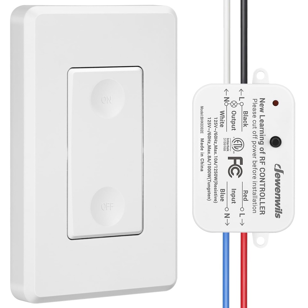 Wireless Remote Light Switch Kit, Programmable, No Wiring, 100 Ft RF Range