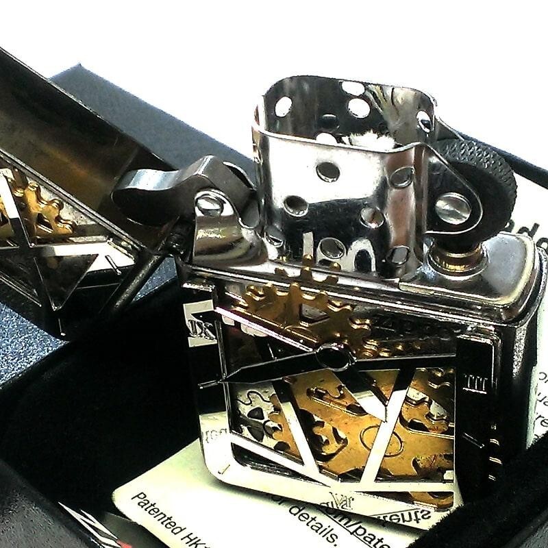 Zippo Gimmic Skeleton Movable Gear Metal Chrome Barrel One Sided Processing