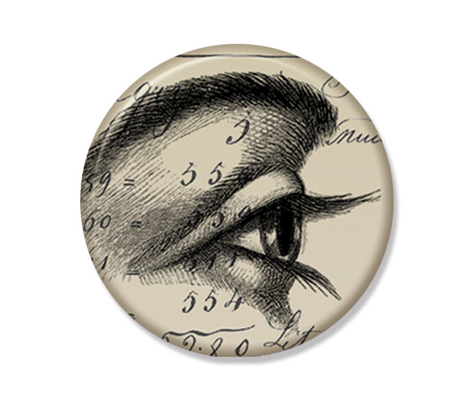 Vintage Eye Thinker Gothic - Handpressed Magnet or Pinback 2.25"