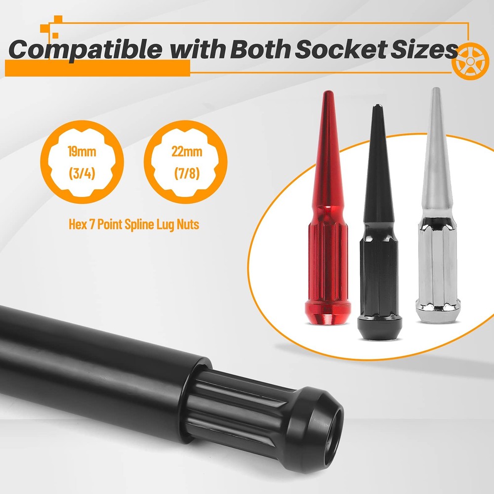 MIKKUPPA Solid 7 Spline Spiked 7 Spline, Spike Lug Nuts Socket Black