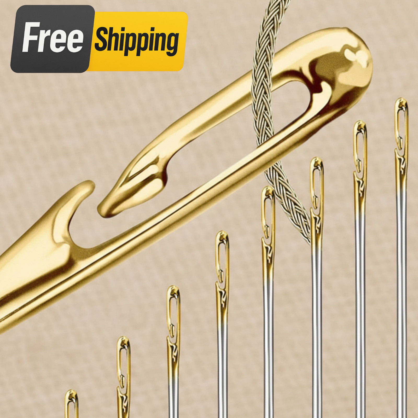 12PCS Large Eye Sewing Needles Set Hand Stitching with Threader Yarn Needle Tool