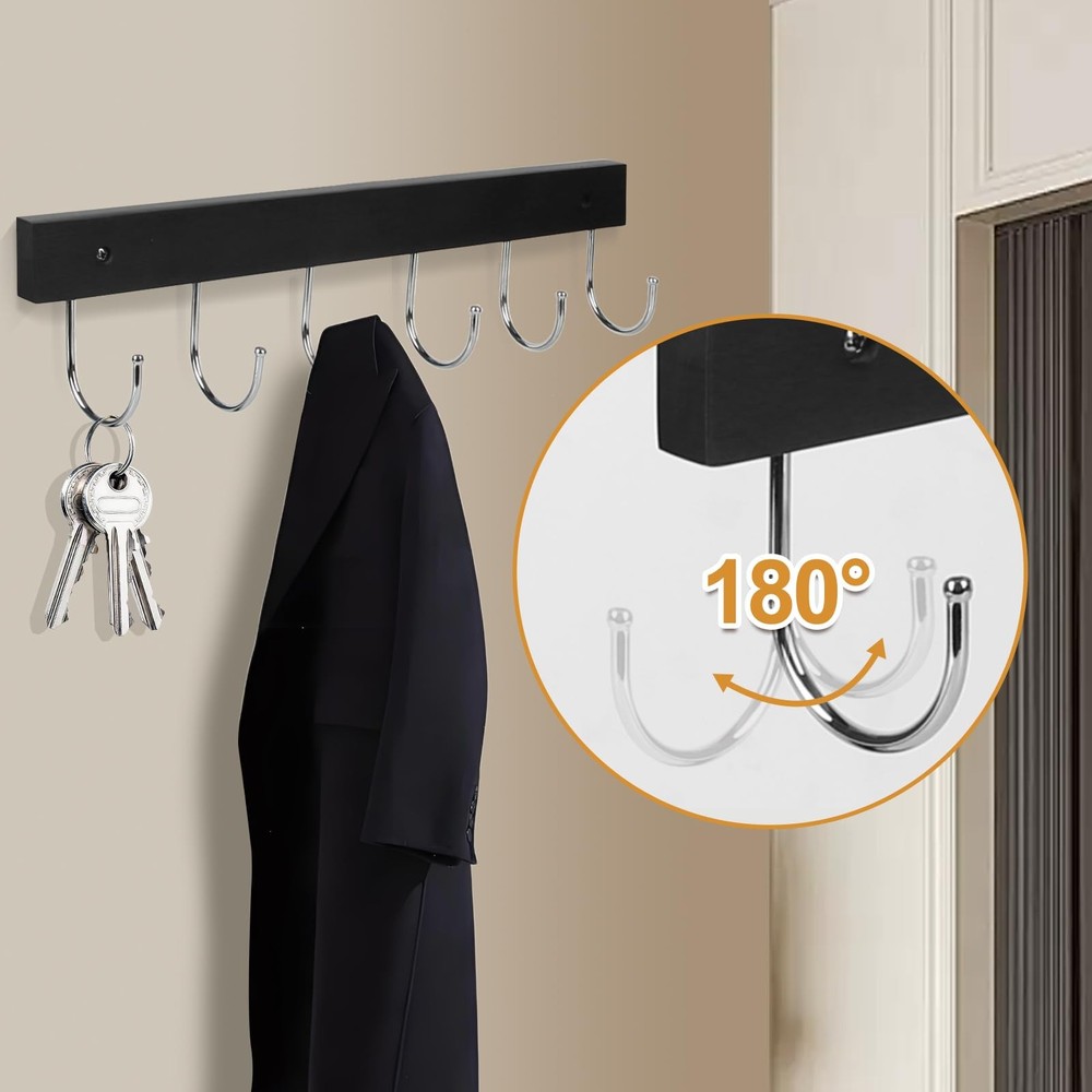 2 Pack Coat Rack Wall Mount with 12 Rotating 180° Coat Hooks, 14.6" Rustproof...