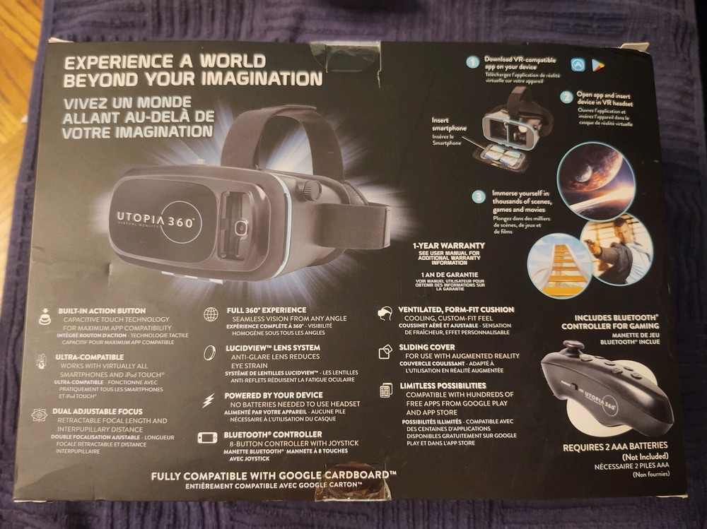 Utopia 360 - Virtual Reality 3D Headset with Bluetooth Controller