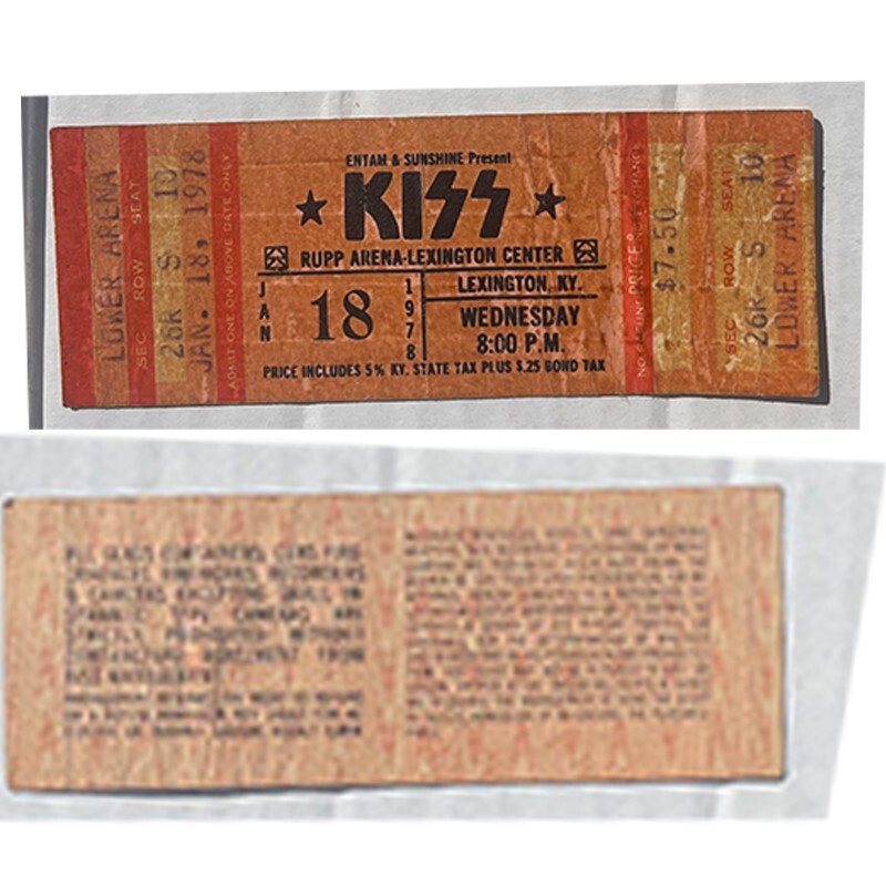 Full Ticket Stub KISS Jan 18 1978 Alive II Tour with The Rockets	Lexington