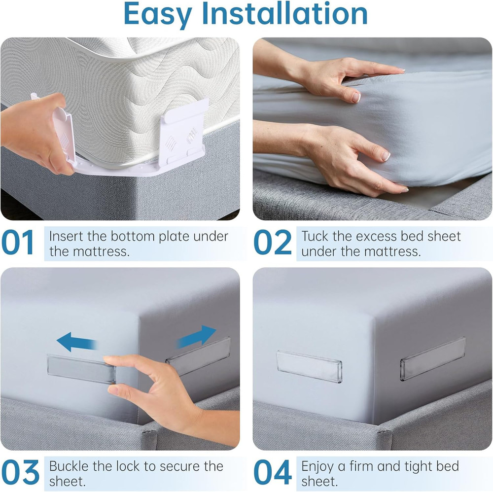Corner Bed Sheet Holders, 4PCS Non-Slip Grippers for Fitted Sheets