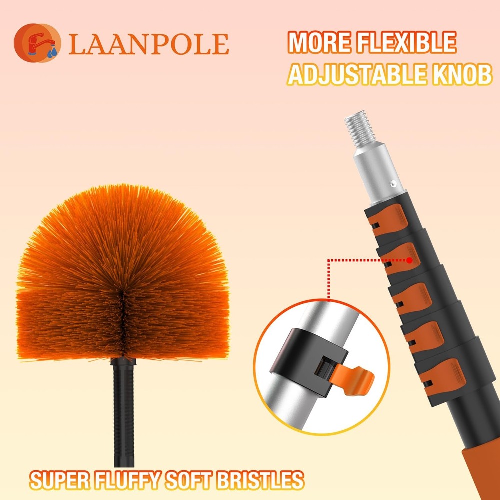 24FT Cobweb Duster with Extension Pole, Spider Web Brush for Cleaning Extenda...