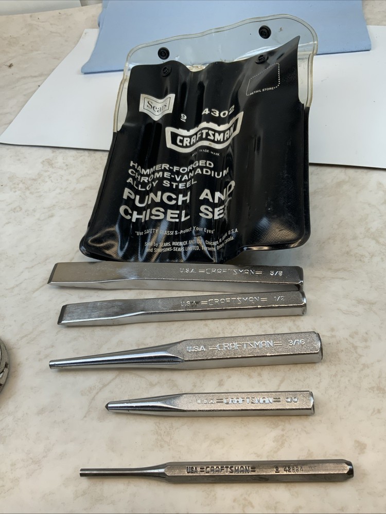 CRAFTSMAN 4302, 5pc PUNCH & CHISEL Set,  Dusty Case, USA Made
