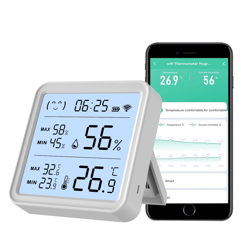 Smart WiFi Temperature Humidity Sensor, Wireless Thermometer Hygrometer, Buil...