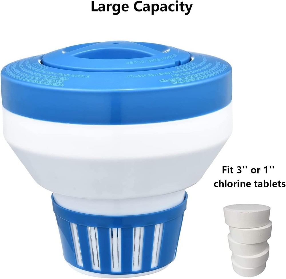 Adjustable Flow 7" Chlorine Floater - Maintains Clean Pool for 3" Tablets