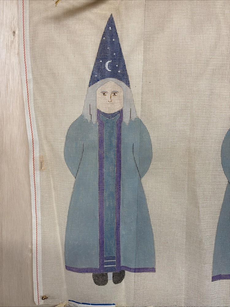 VINTAGE NEEDLEPOINT CANVAS "WIZARD" FIGURAL PILLOW ~AWESOME~
