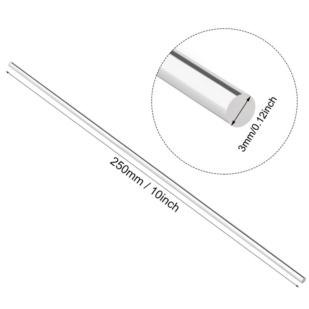 8Pcs Clear Solid Acrylic Round Rod 3mmx250mm PMMA Bar