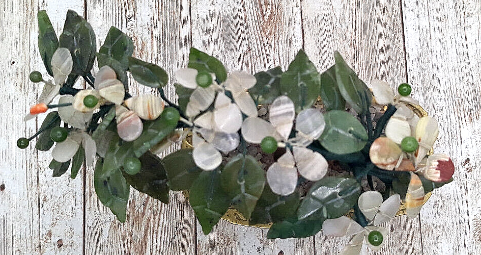 Hand Crafted Chinese Jade Bonsai Eucalyptus Tree Brass Base