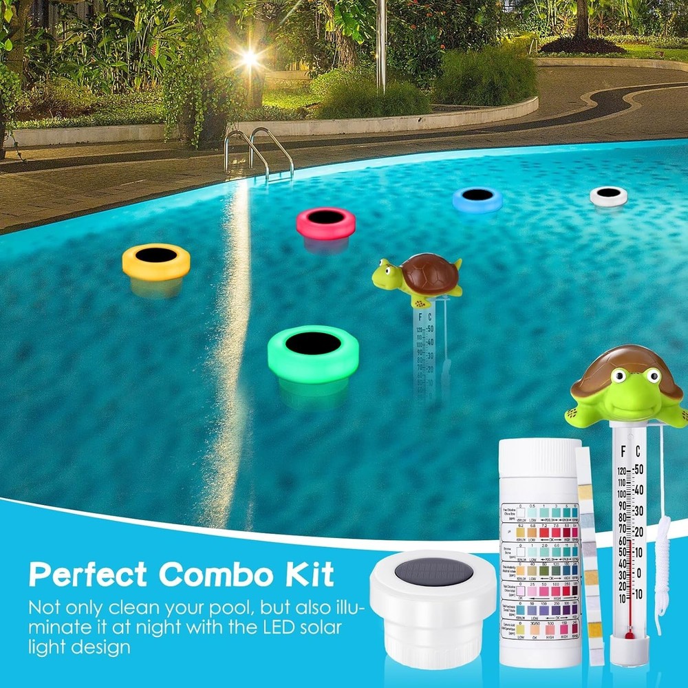 3 Pcs Pool Floater Kit with Strips Thermometer Waterproof Light
