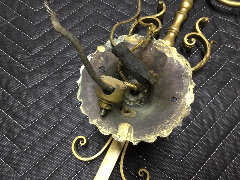 Antique Renaissance Ornate Gilded Solid Brass Wall 2 Light Sconces