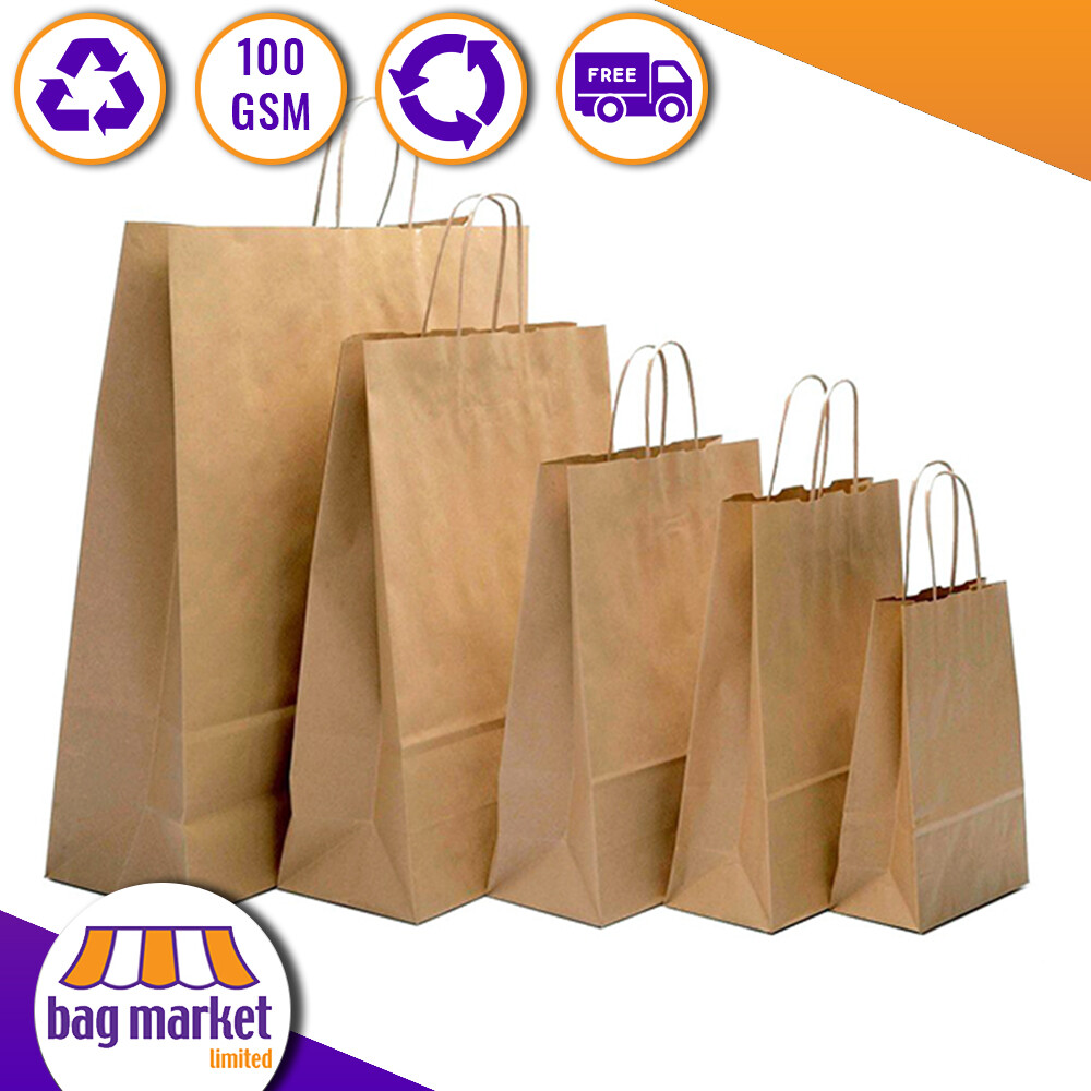 Brown Paper Bags with Handles, Twist Handle Carrier Bag Gift Shop Party Takeaway