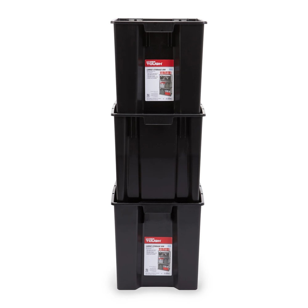 Hyper Tough Garage Plastic Storage Bin Large Nesting Stacking, Black