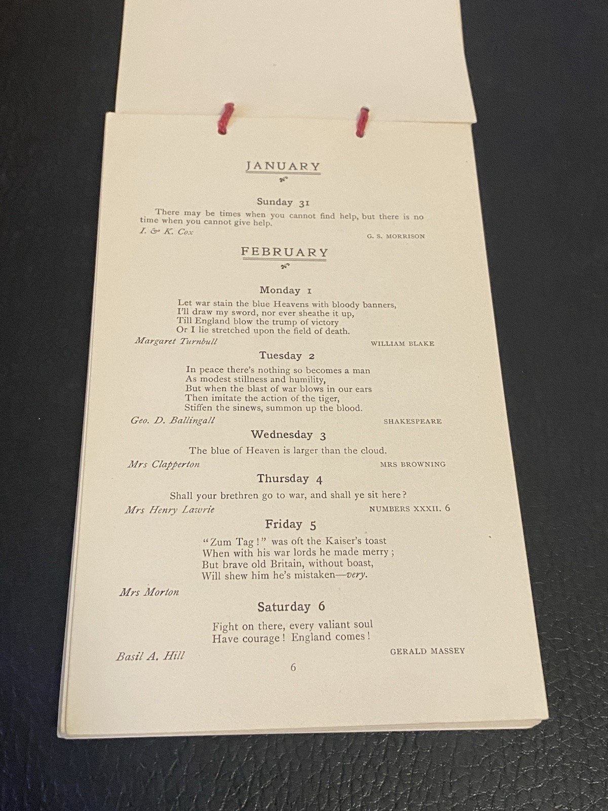 1915 BRITISH WWI WAR CALENDAR FOR SAILORS SOLDIERS CHRISTMAS FUND QUOTATIONS