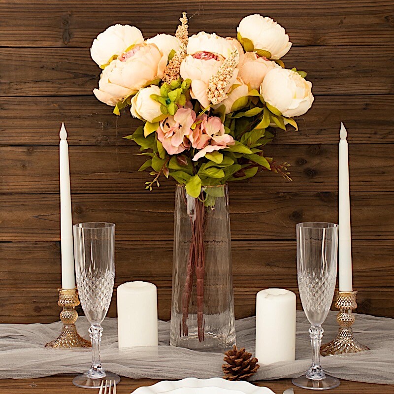 CREAM BLUSH ROSE GOLD 2 Bouquets 19" Silk Peony FLOWERS Artificial Floral