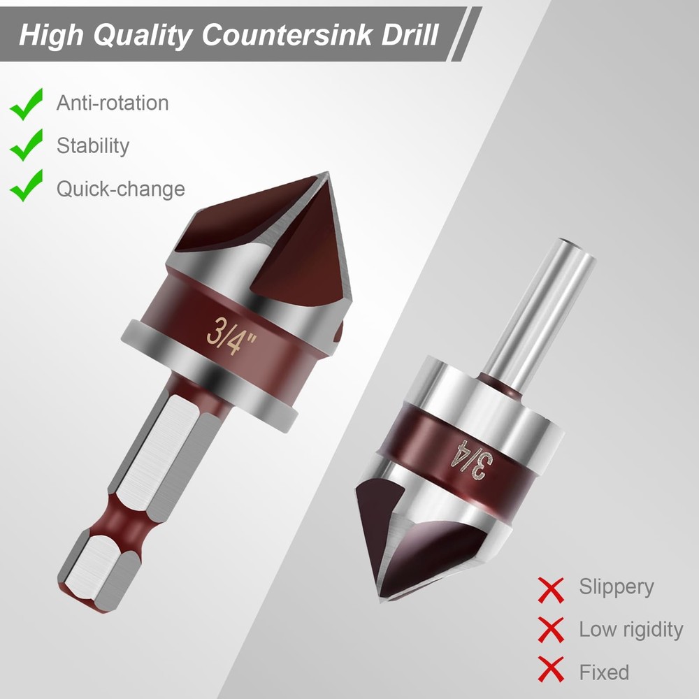 5PCS Countersink Drill Bit Set, 82 Degree HSS Counter Sink Bits for...