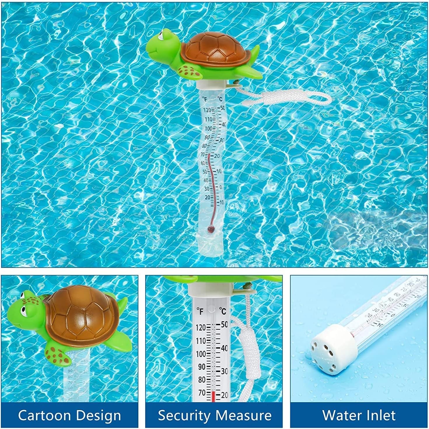 Floating Pool Thermometer, Large Display with String Easy to Read, Shatter Resis