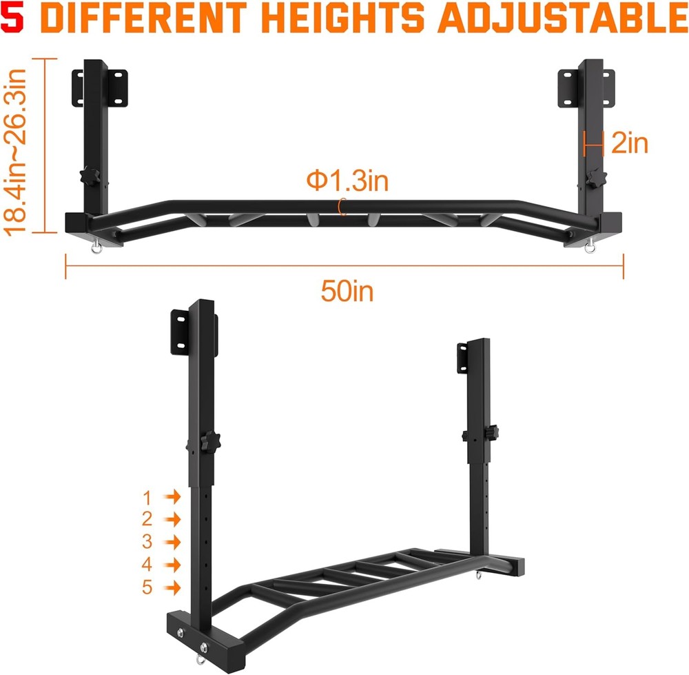 48" Joist Mounted Pull Up Bar, 600LBS Heavy Duty Multi Grip Ceiling Mount Chin U