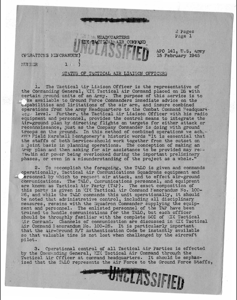 53 Page 1945 Third Army XIX Tactical Air Command TALO Notes History on Data CD