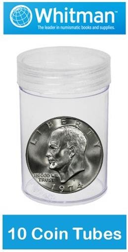 10 Large Silver Dollar Coin Tubes Round Screw Top Whitman Harris Clear Storage